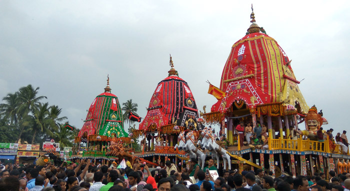 Three colorful Chariots parked at Gundicha Temple