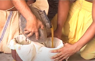 Filtered Phuluri tela kept in small earthen pots
