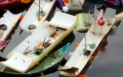 Boat made out of banana tree trunk